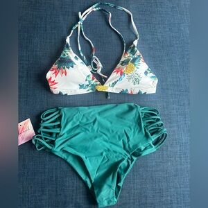 Floral Bikini Top and Green Bottoms